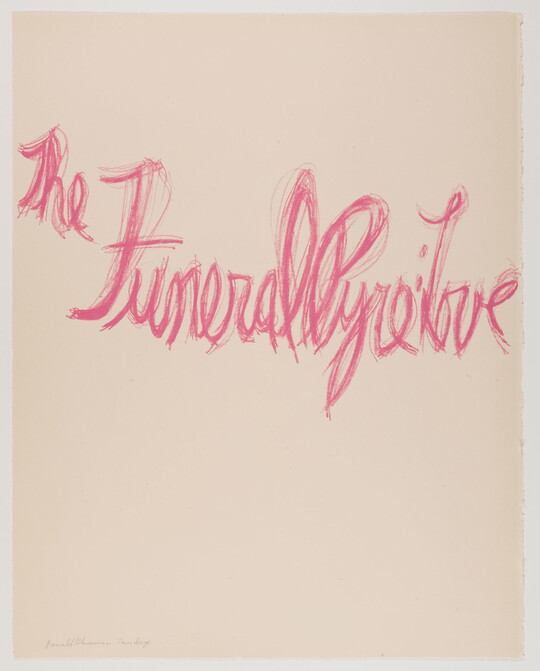 A color print of hot pink, cursive text reading "The FuneralPyre:Love."