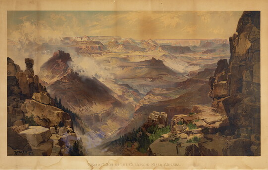 A color landscape print of the Grand Canyon showing many different rock formations.