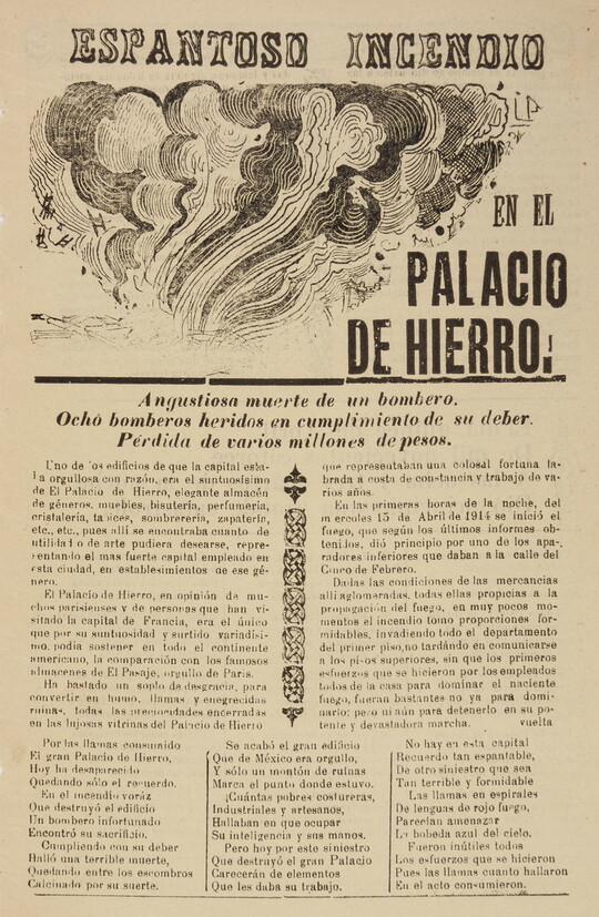 A black-and-white printed leaflet with Spanish text below an illustration of swirling clouds of smoke.