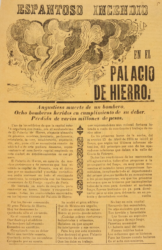 A black-and-white printed leaflet with Spanish text below an illustration of swirling clouds of smoke.