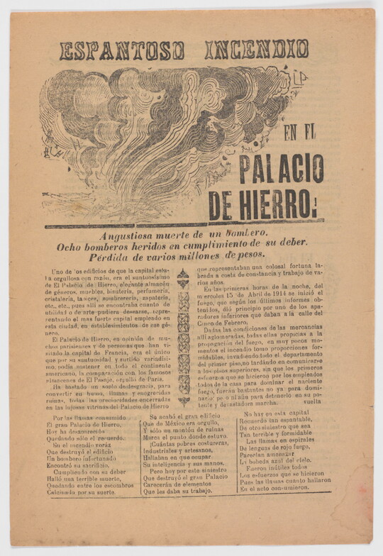 A black-and-white printed leaflet with Spanish text below an illustration of swirling clouds of smoke.