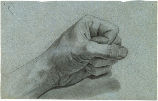 A graphite drawing of a closed left fist.