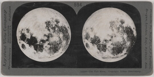 Two almost identical black-and-white photographs side by side of a full moon.