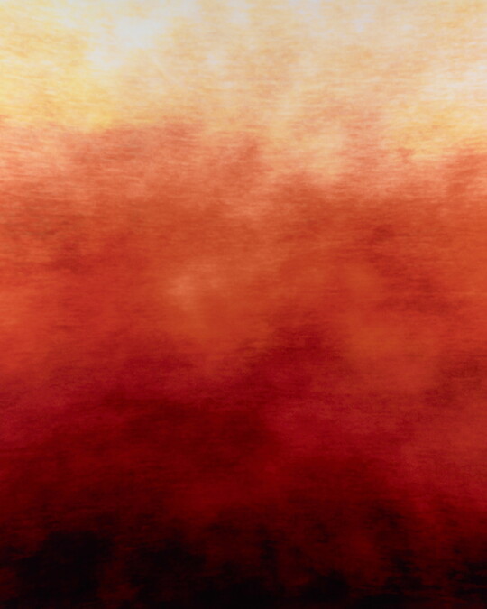 An abstract color photograph of yellow changing to dark red and black from the top down.