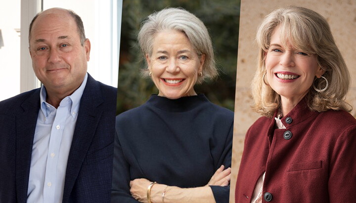 A collage of three headshots: A bald White man, and two middle-ages White women.