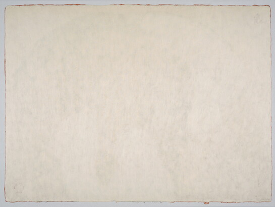 An abstract black-and-white print of a figure holding an animal on its shoulder on a red background.