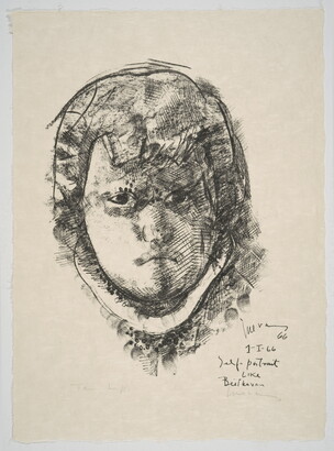 A black-and-white print of a frowning man with short hair and bangs, wearing a high stiff collar.