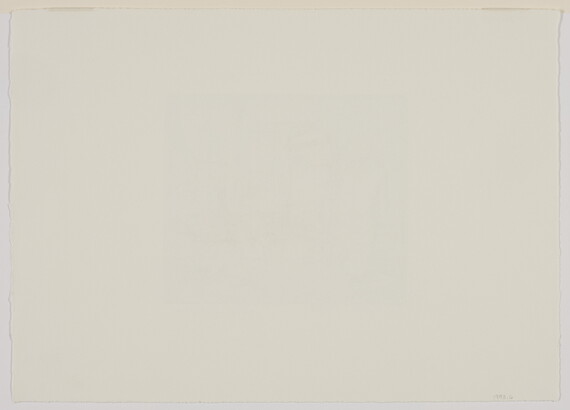 A black-and-white print of two adult figures undressing while a young child sits and a dog lies on a nearby bed.<br />