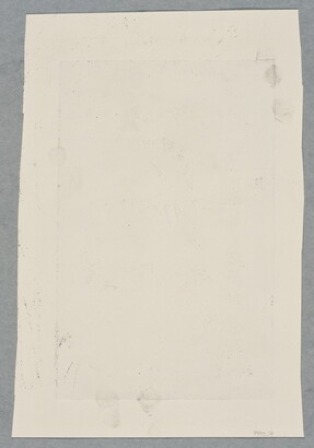 An abstract black-and-white print of white and gray organic shapes fitted together to create a shadowed keyhole shape.<br />