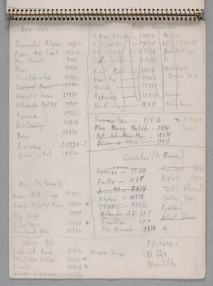 A black-and-white watercolor in a spiral sketchbook of six houses built into the side of a hill.