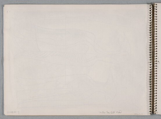 A watercolor drawing of two abstracted, bird-like figures on a page of a bound sketchbook.