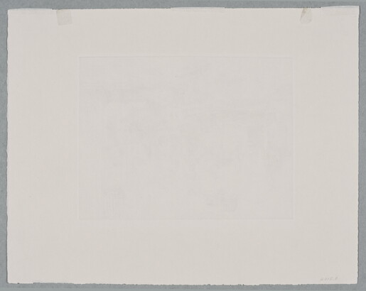 A black-and-white print of a busy street corner with people, some carrying baskets, walking in front of buildings with Asian architectural details.