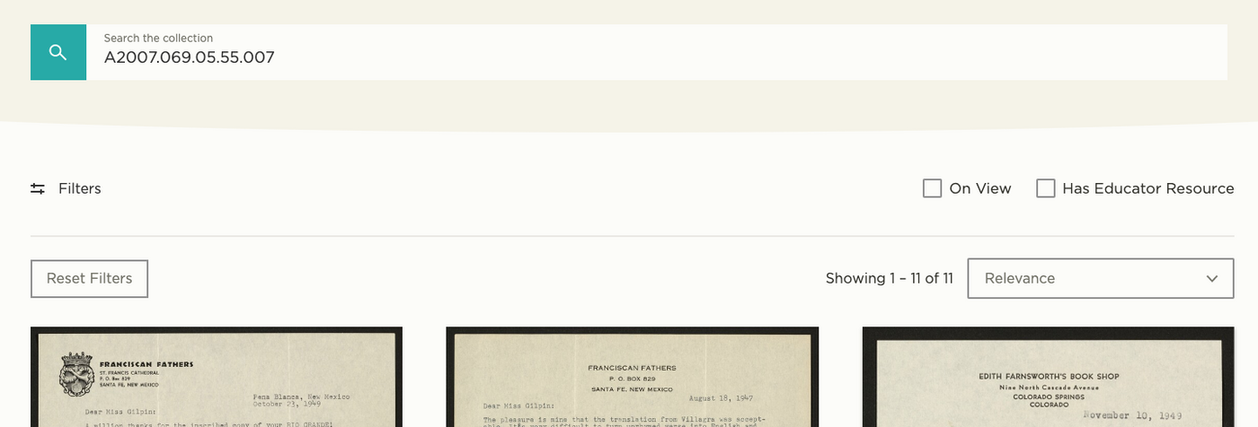 Screenshot showing the results of a partial accession number in the search bar.