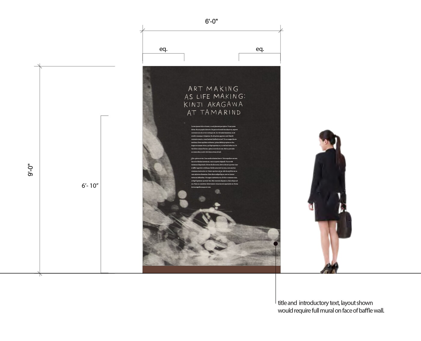A drawing of the exhibition title wall showing dimensions.