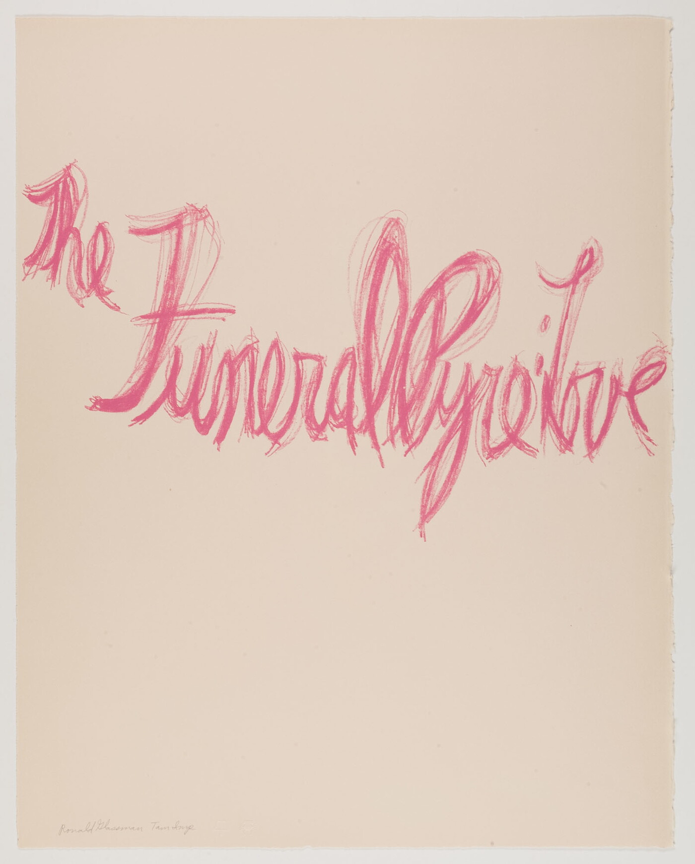 A color print of hot pink, cursive text reading &quot;The FuneralPyre:Love.&quot;