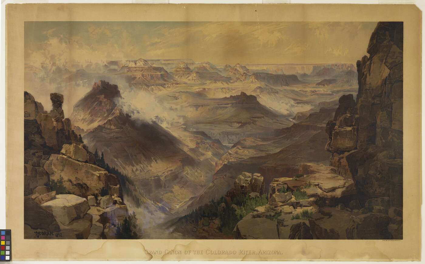 A color landscape print of the Grand Canyon showing many different rock formations.