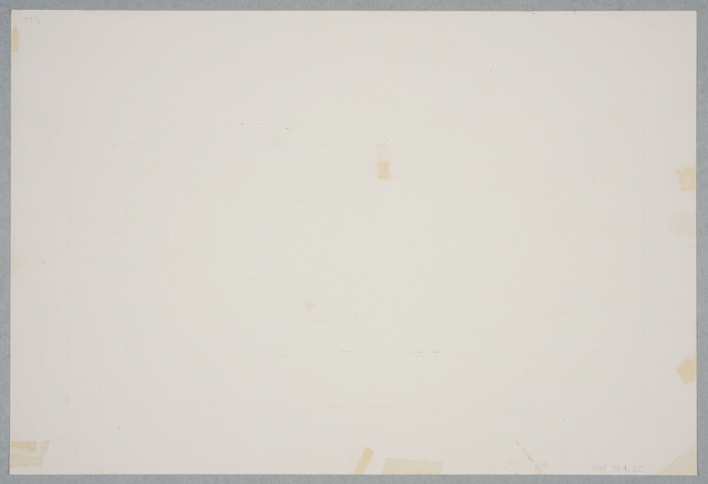 A black-and-white print of a large skeleton approaching a walled garden filled with skulls and one crouching skeleton; a streetcar in the background is filled with skeletons.