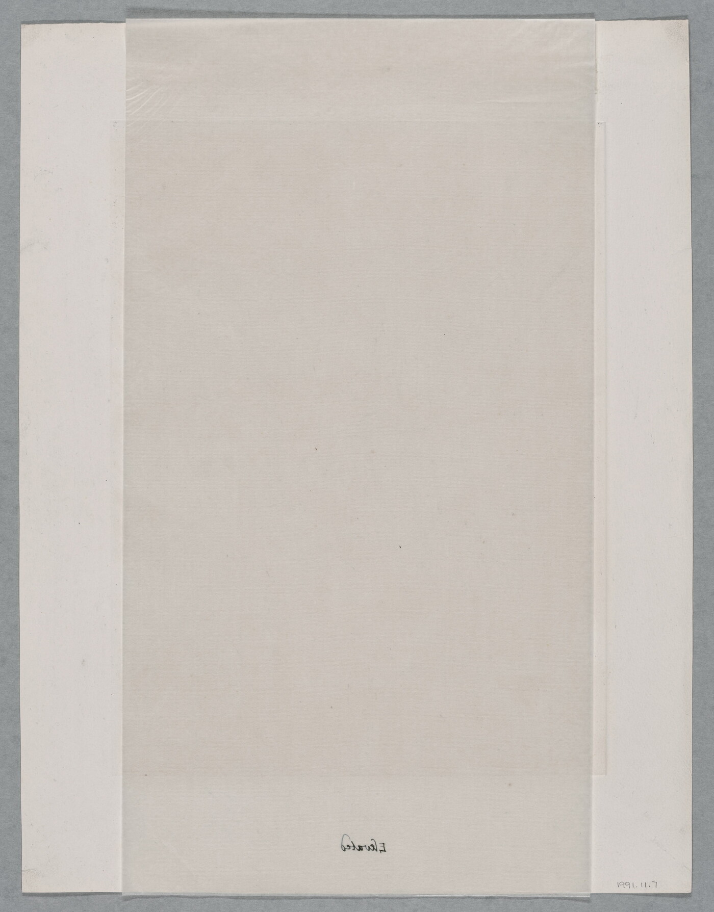 A black-and-white print of a bridge seen from below and a train traveling beneath it.