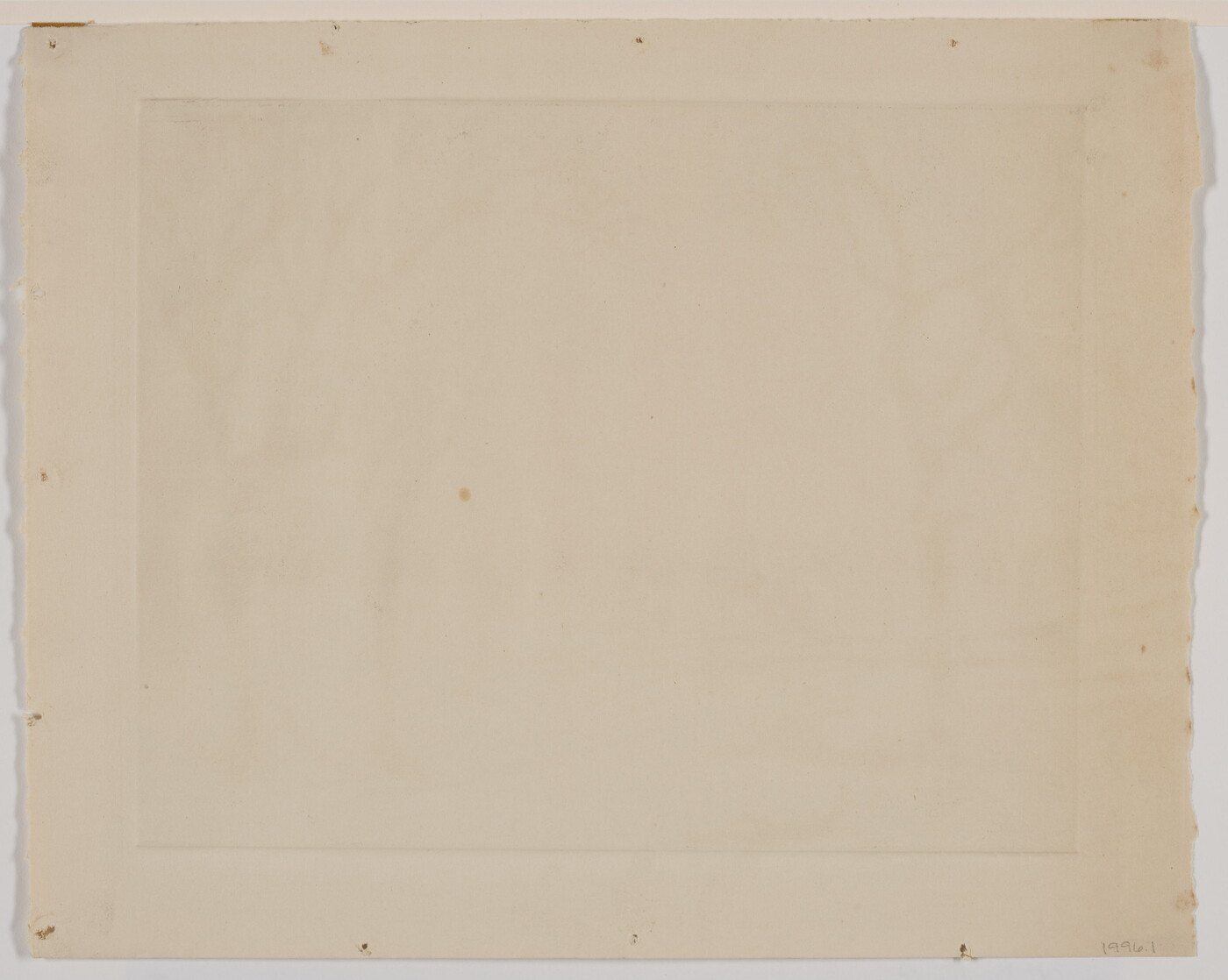 A black-and-white print of a city skyline in the distance framed by three trees in the foreground.<br />