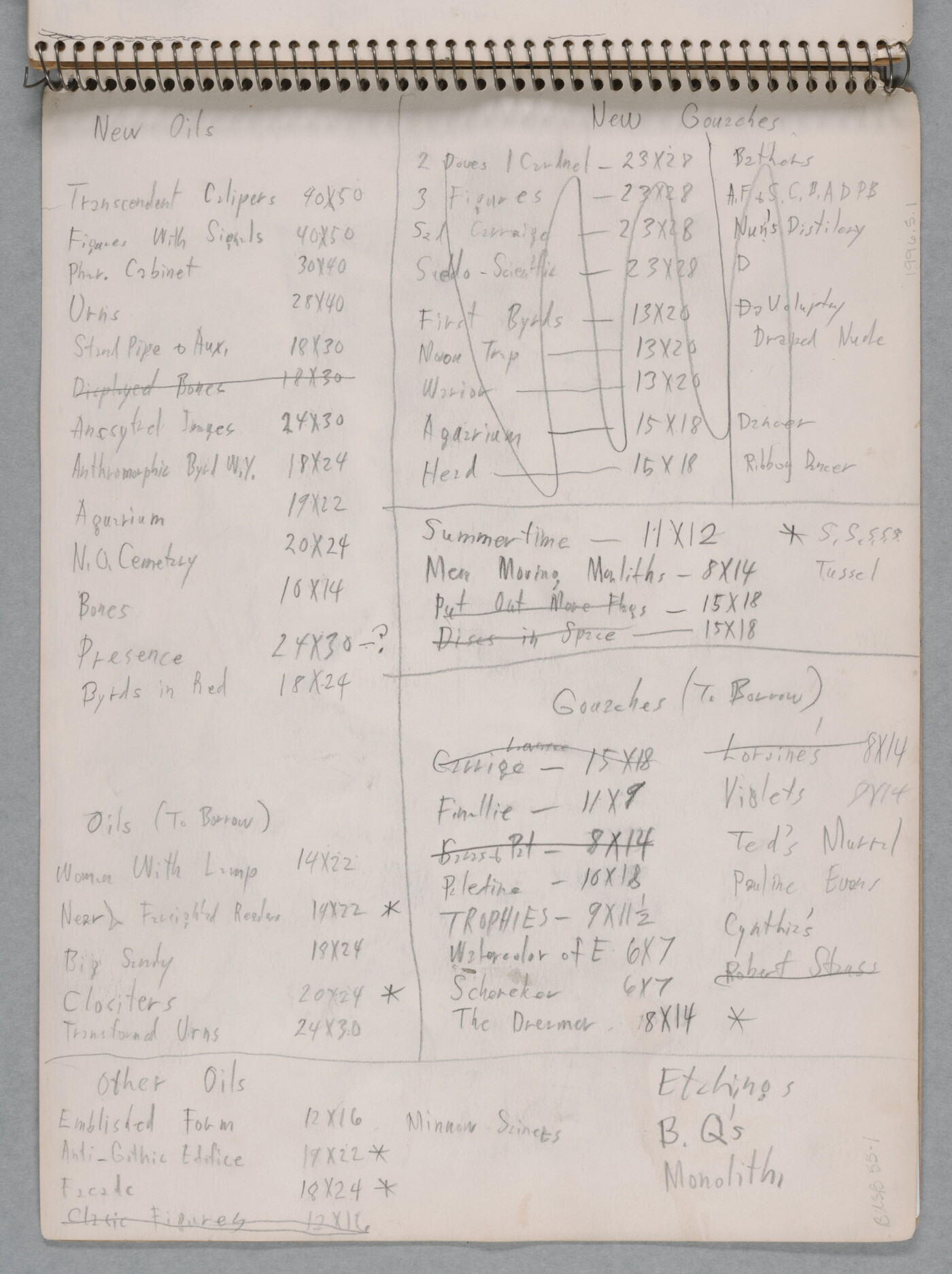 A black-and-white watercolor in a spiral sketchbook of six houses built into the side of a hill.