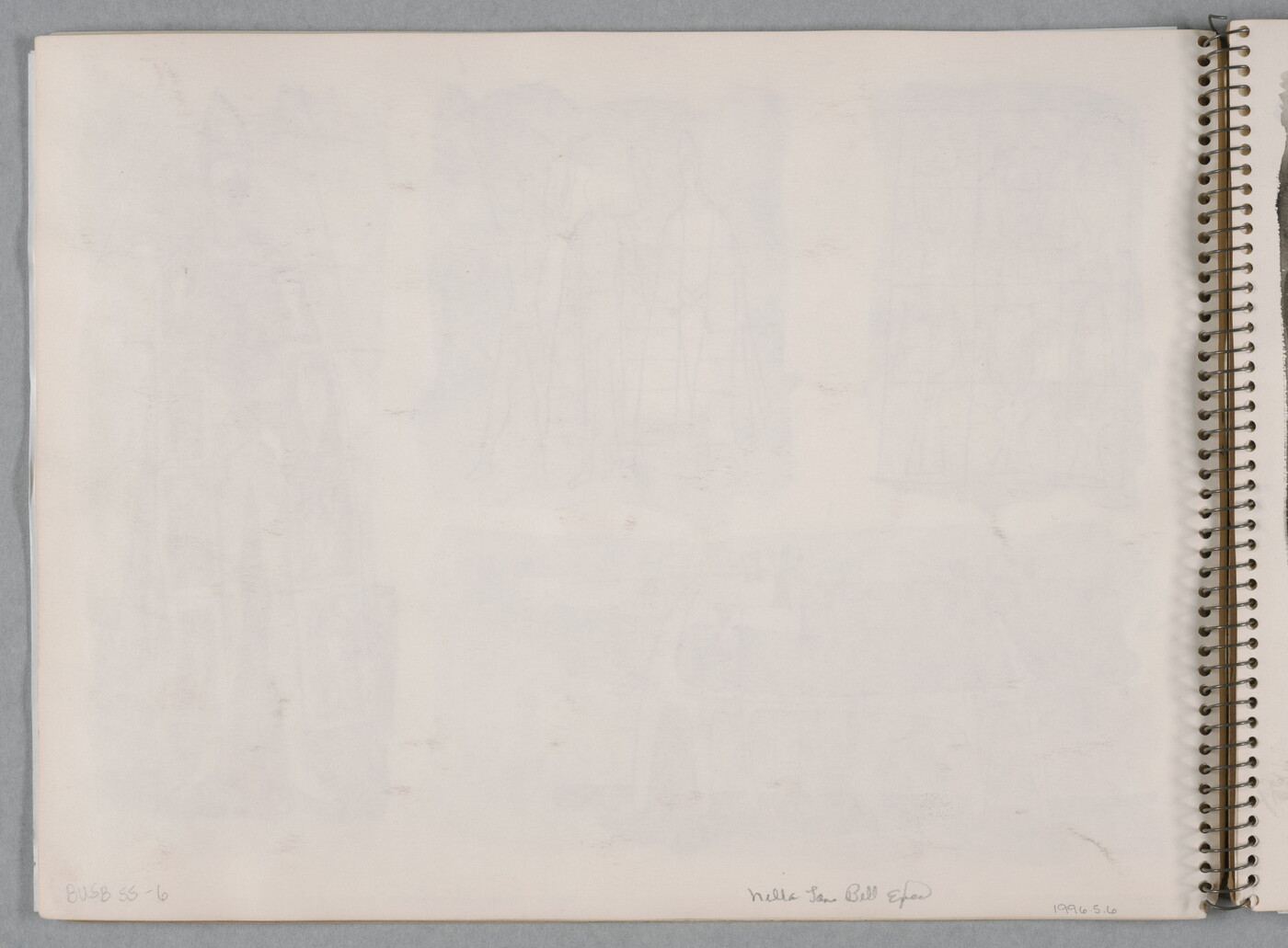 A group of four separate watercolor studies, two abstract and two depicting human figures, on a page of a bound sketchbook.