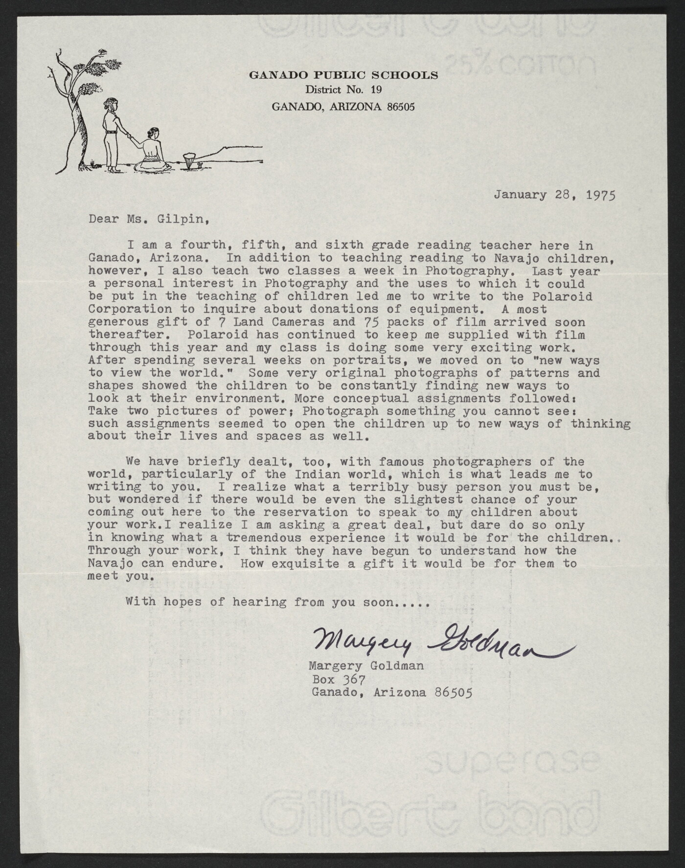 Margery Goldman, Ganado Public Schools, Ganado, Arizona, to Laura