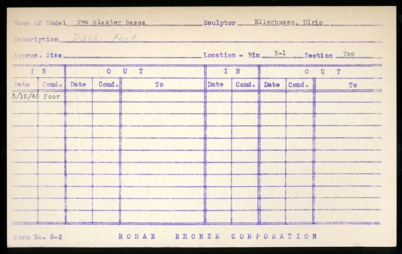 Plaster Model Card [Ellerhusen, Ulric] | Amon Carter Museum of American Art