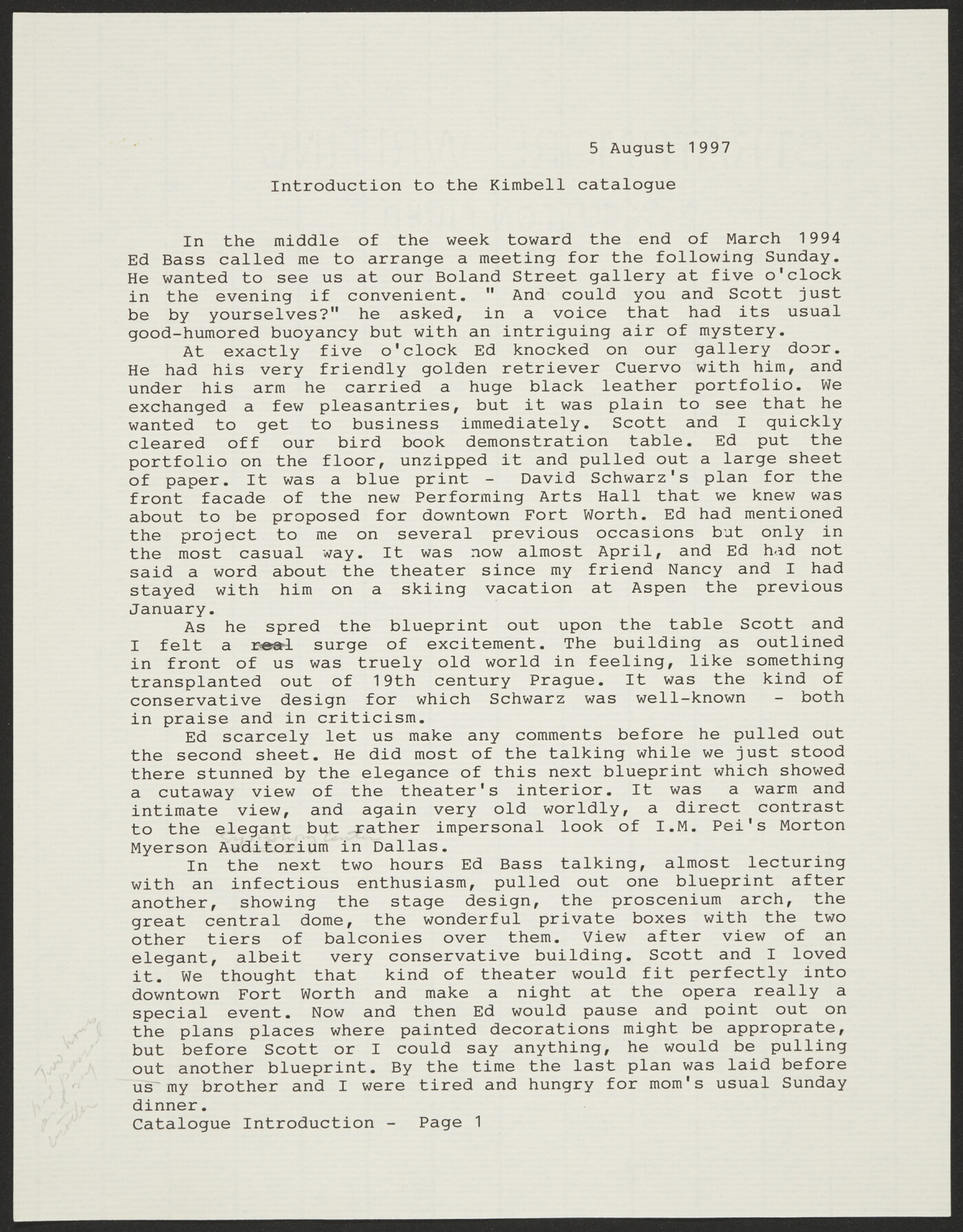 Introduction to the Kimbell Catalogue. August 5, 1997. Amon Carter
