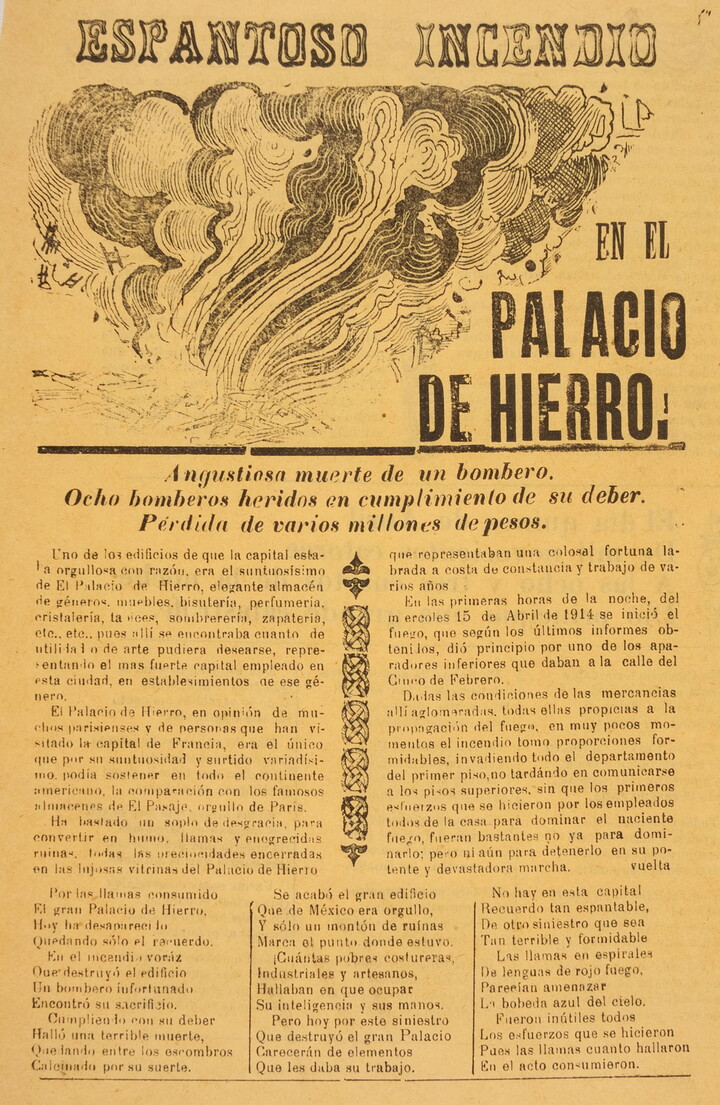 A black-and-white printed leaflet with Spanish text below an illustration of swirling clouds of smoke.