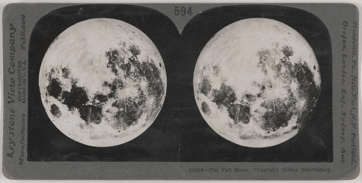 Two almost identical black-and-white photographs side by side of a full moon.