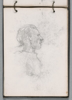 A pencil sketch of a man in profile, viewed as if looking up at him.