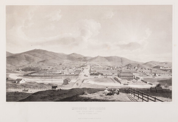 A black-and-white print of a country scene with people enjoying a picnic, cattle, horses and wagons on roads, boats on a canal, many buildings and fields, hills in the distance.