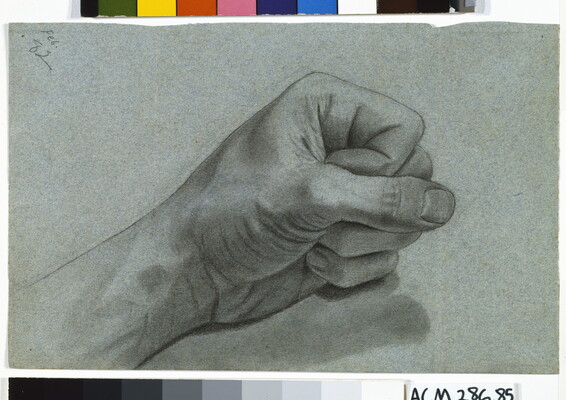 A graphite drawing of a closed left fist.