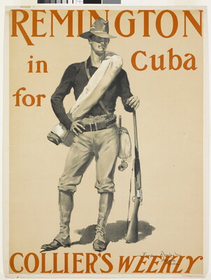 A Collier's magazine cover of a soldier in uniform resting his hand on an upright rifle.