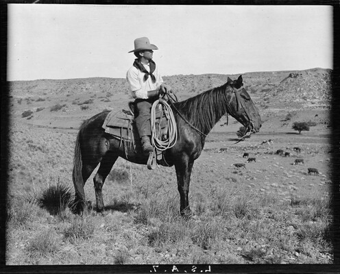 One of the LS cowhands [LS foreman Zack T. Burkett] on his cow pony ...