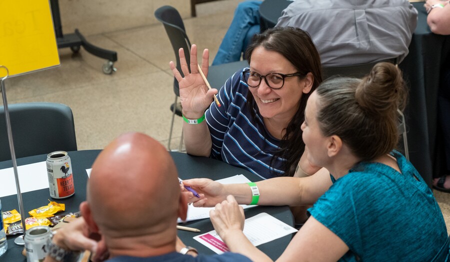 adults playing trivia 