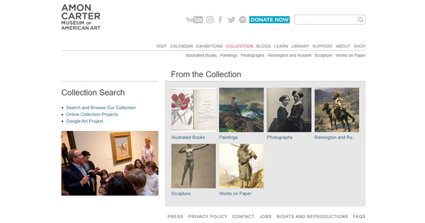 Screenshot of the Carter Museum website showing the collections database.