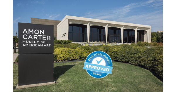 The façade of the Carter with a graphic superimposed over it that reads: &quot;Blue Zones Project Approved Worksite.&quot;