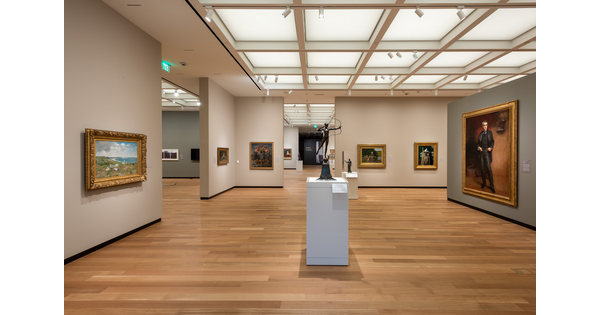 gallery with paintings and sculpture