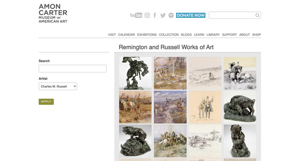 Screenshot showing website featuring a grid of artworks.