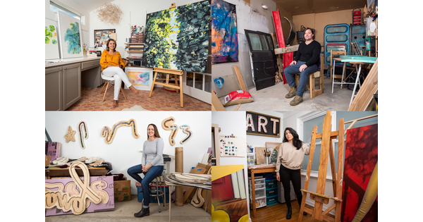 Four photographs of 2021 Carter Community Artists in their studios. 