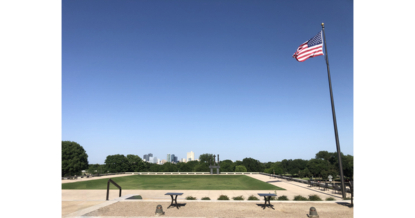 The front plaza of the Carter showing the &quot;bowl&quot; and the Henry Moore sculpture in the distance.