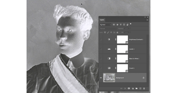 A screenshot of a negative image in Photoshop showing the adjustment layers.