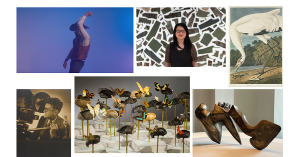A collage of six photos of various types of artworks.