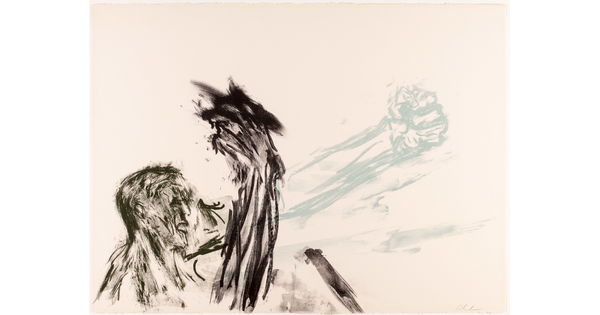 A color sketch-like print of a person punching their left fist out and holding their right fist up.