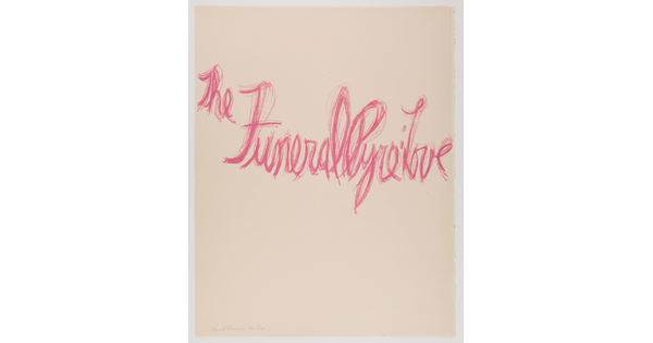 A color print of hot pink, cursive text reading "The FuneralPyre:Love."