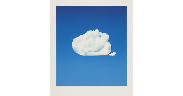 A color print of a fluffy white cloud in a blue sky.