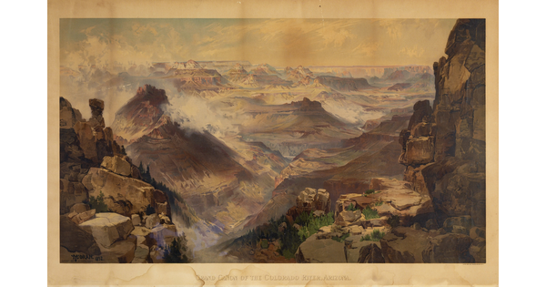 A color landscape print of the Grand Canyon showing many different rock formations.