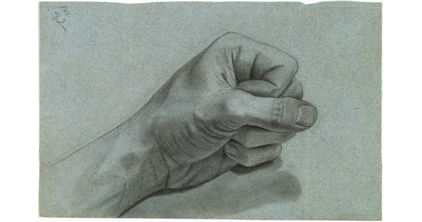 A graphite drawing of a closed left fist.