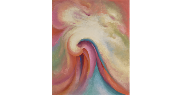 An abstract oil painting of pastel colored swirling waves that fill the paper.